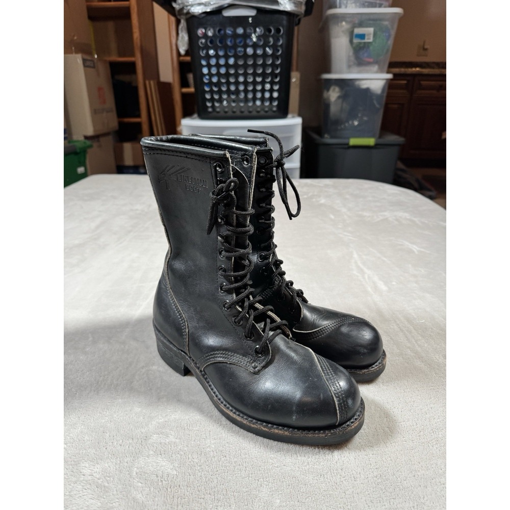 Carolina Linesman Black Leather Comp Toe Work Boots USA Made Mens Size 7